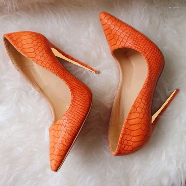 Vestido Sapatos Moda Mulheres bombas Snake Orange Impresso Sexy Lady Pointy Toe Alto Tamanho 33-43 12cm 10cm 8cm Party