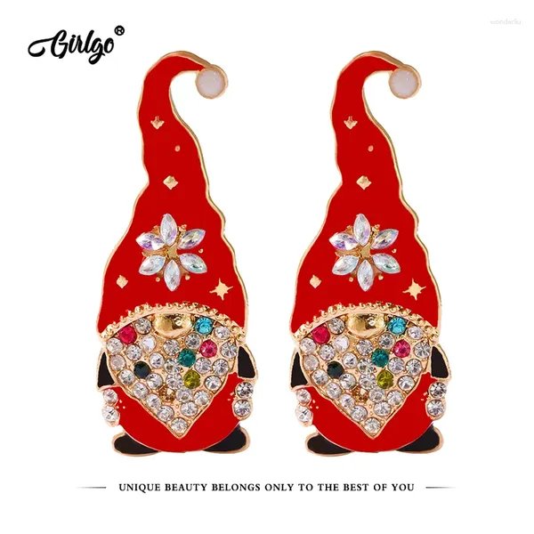 Dangle Ohrringe Girlgo Multicoly Crystal Santa Claus Anhänger Erklärung für Frauen Böhmen Roter Hut gesichtsloses Hängenzubehör