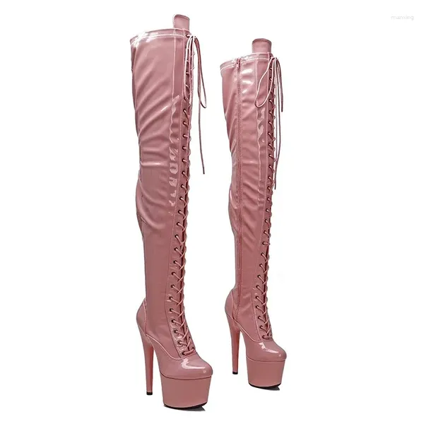 Tanzschuhe Frauen 17cm/7 Zoll PU Oberbeschichtung Plattform sexy High Heels Oberschenkelstiefel Pole 043