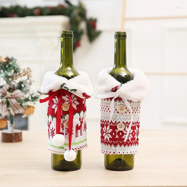 Weihnachtsdekoration Nordic Strick Snowflake Weinflasche Dekoration Dekorative Pelzkugelbeutel Haushaltsvorräte