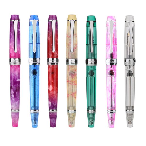 Pens Penbbs 456 Vakum Dolgu Çeşme Kalemi Ef/F/M Nib, Yeni Renk Şeffaf/Desenler Yazma Ofis Hediye Kalemi Kutu Seti ile