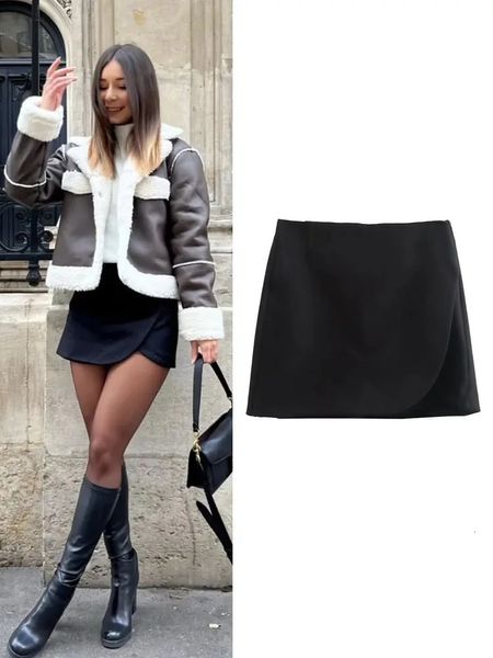 Traf Black Pink Sex Minirock Shorts Frau High Taille Sommer Herbst Fashion Wrap Rock 240418