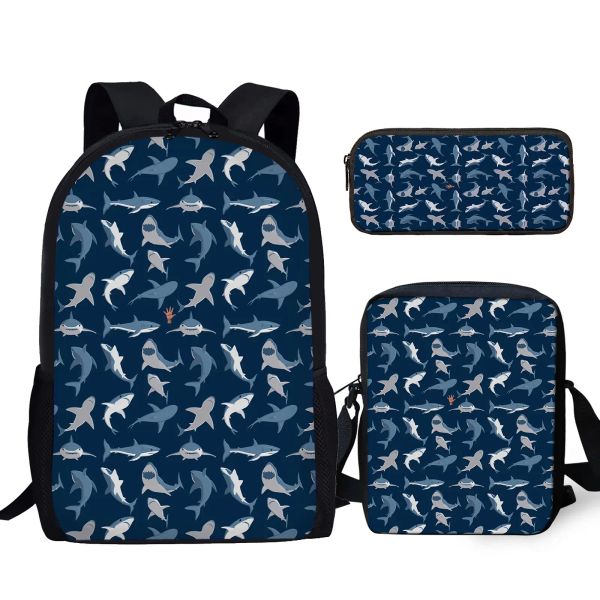 Zaini Yikeluo Trendy Blue Cartoon Shark Stampa di grande capacità Notebook Teen Text Text Text Book Backpack Casual Messenger Bag Zapsack