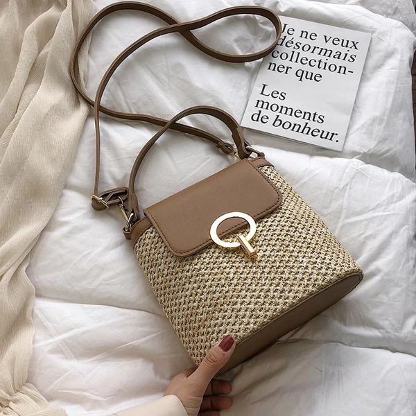 Bag Küçük Saman Kova Çantaları Kadınlar için 2024 Yaz Crossbody Lady Seyahat Çantalar ve Çantalar Kadın Omuz Basit Bolsa