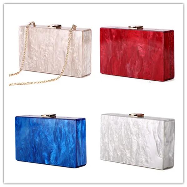 Bolsas Quatro cores Pérola sólida azul azul vermelho branco acrílico Bolsa de embreagem FLAP MINI PRAIA Mulheres Mensageiros de ombro Clasp acrílico embreagem