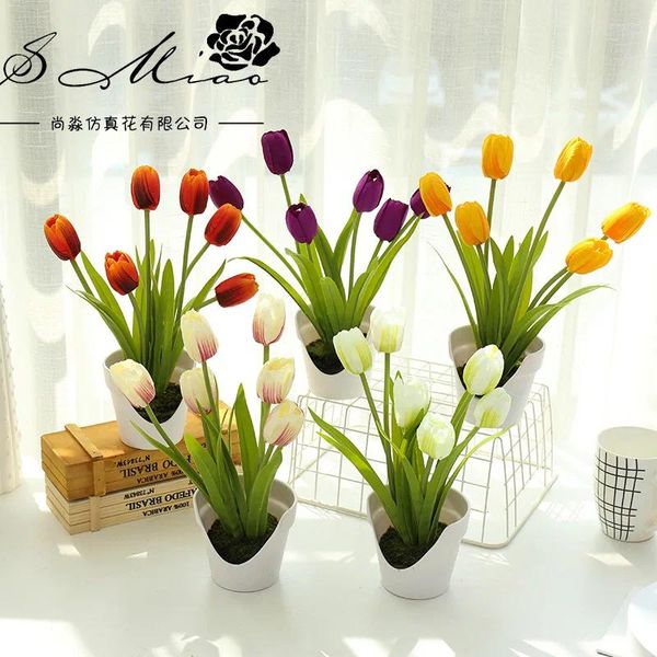 Flores decorativas 30cm 6 cabeças de tulipa artificial Bonsai Chrallowen Wedding Birthday Party Home Room Decoração Fake Fake