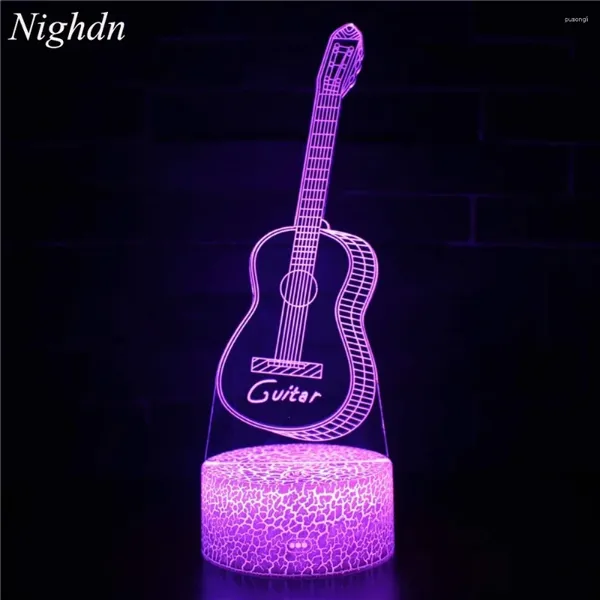 Nachtlichter Gitarre 3D Lampe für Kinder Nachttisch Lampen 7 Farbe Cahnging Nightlight Child Room Decor Geschenkgeburtstagsfeier