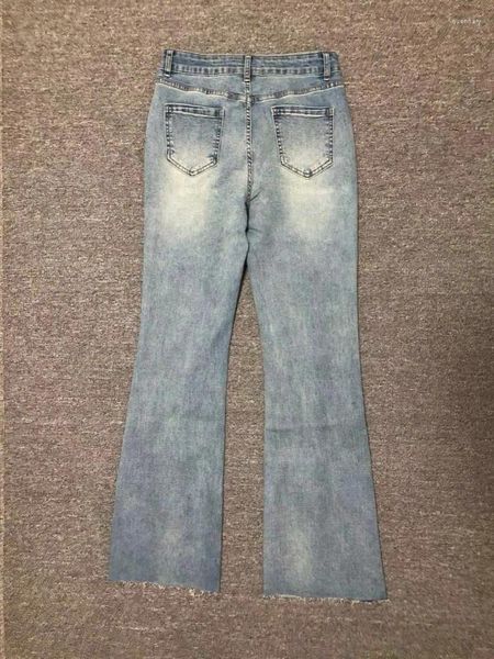 Frauen Jeans WJ1032205-24 SS Super Showy Fußlänge Mikro Flare Pant Saum Split hohe Taille elastische hübsche elegante Hosen