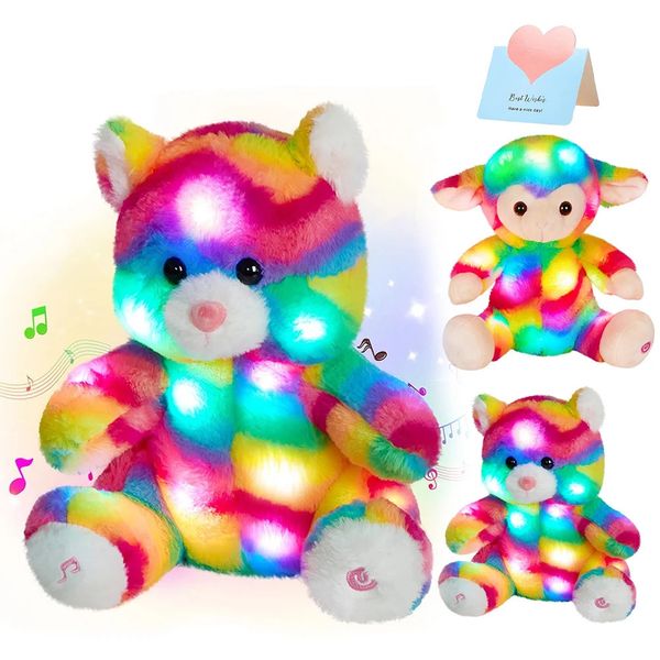 26 cm Rainbow Sheep Orso giocattoli peluche con animali da peluche illuminanti luminosi a LED Girl che canta sdraiati di bambole colorate per ragazze 240419