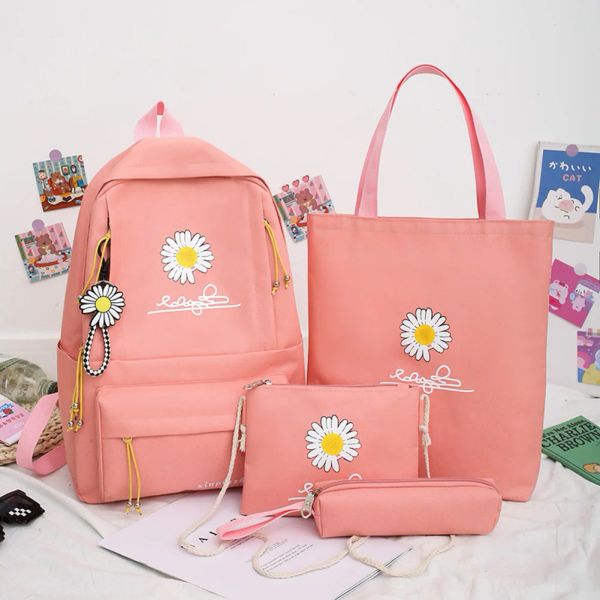 Bags 4pcs/set mochila da stampa margherita giapponese Mochila per adolescenti per ragazze studentessa con la scuola di scuola di zaino estetico zaino scolastico