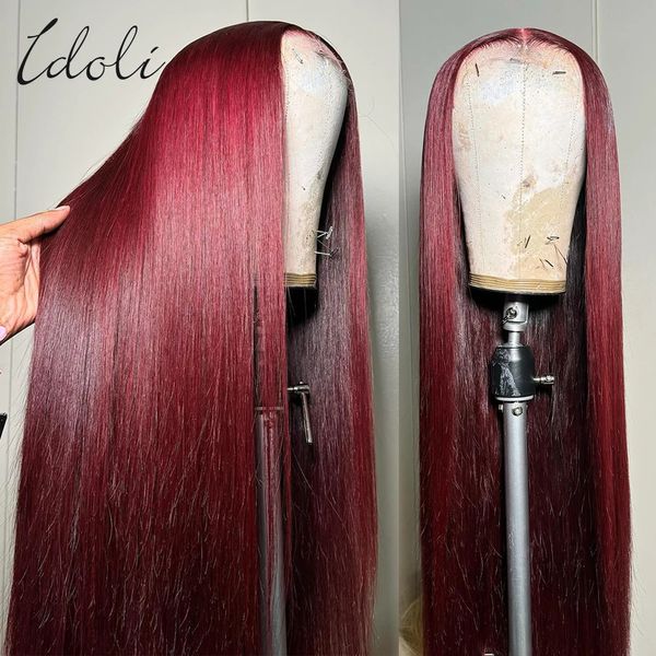 HD Spitzenperücke 13x6 menschliches Haar Spitze Frontalperücke Burgund 99J Straight Human Hair Perücken für Frau 30 32 rote menschliche Haar Perücke Spitze Front 240409