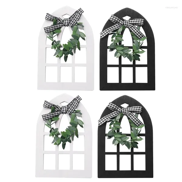 Estatuetas decorativas 4pcs Wooden Farmhouse Janela Triered Decoração da bandeja Decoração rústica Decor rústico Cathedral Arch Shelf PO Prop