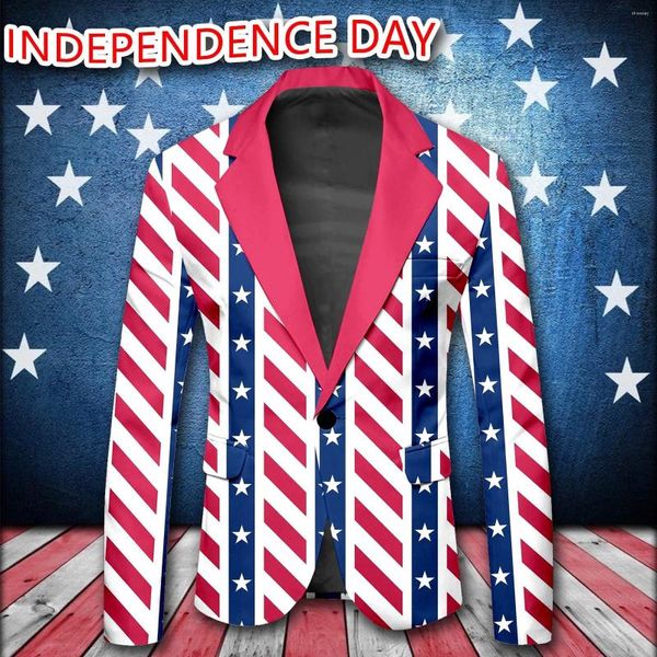 Herrenanzüge Mode männliche Independence Day Langarmjacke mit gedruckten Knöpfen und mehreren Taschen für Feiertagspartyveranstaltungen Mantel