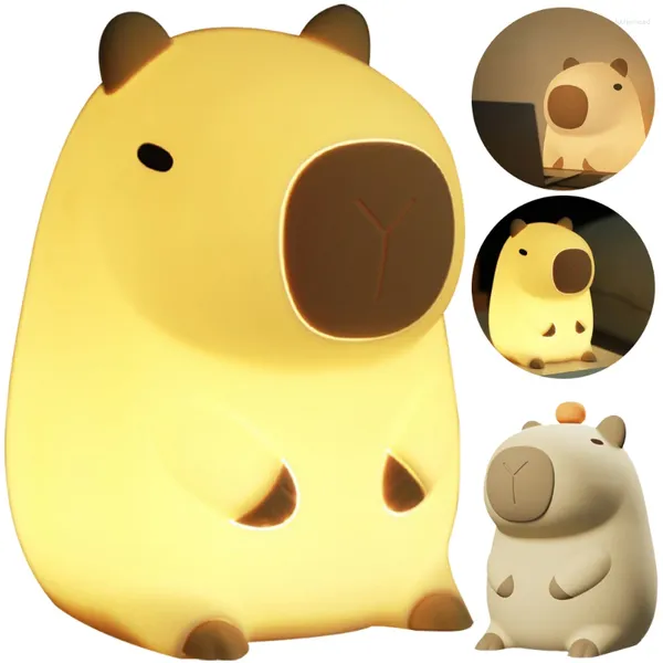 Luci notturne Capybara Sleeping Lamp Atmosfera Atmosfera a forma di scuola materna a forma di silicone LED per decorazioni per bambini