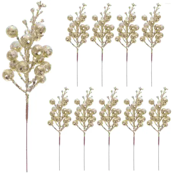 Flores decorativas 10 PCs Garland Christmas Imitação Berries Picks Wreath Tree Decorations Artificial Berry Stem Fake