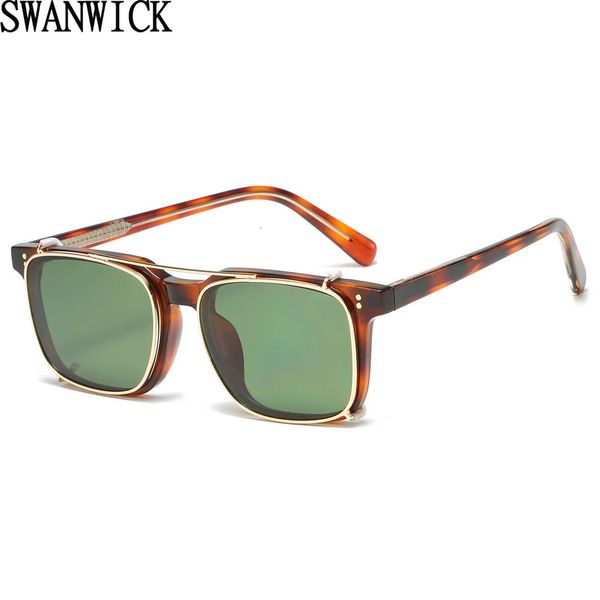 Swanwick retrò occhiali da sole polarizzati clip quadrati su maschio vintage maschio uv400 acetato signore da esterno Tr90 blu 240409