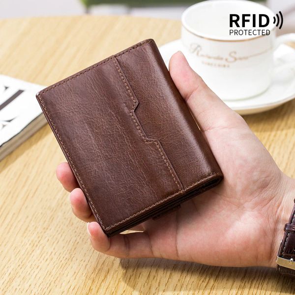 Portafogli uomini vintage portafogli RFID autentica ID in pelle crediti bancario Titolo biglietto da visita tasca per borsetta per uomo per uomo ragazzo