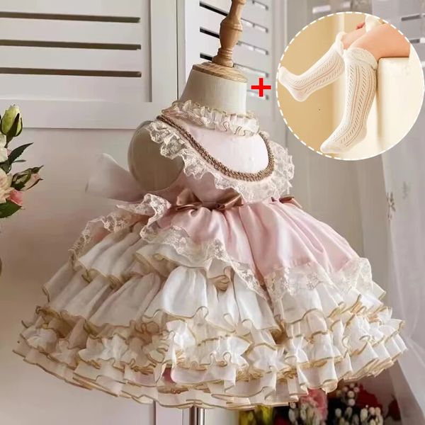 2024 Vesidos Kleinkind Mädchen Baby Spitze Lolita Kleid Hochzeitsfeier Mädchen Prinzessin Kleid Baby 1. Geburtstag Prom Abendkleid 240407