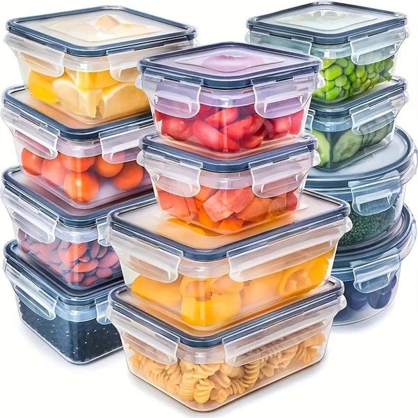 Garrafas de armazenamento 12pcs recipientes de recipientes de alimentos com tampas à prova de vazamento hermético trava fáceis e plásticos sem BPA