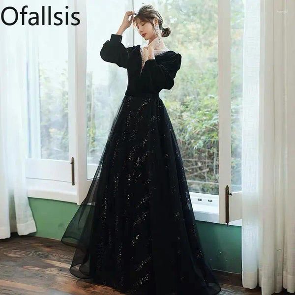 Vestidos casuais de allsis estilo francês o pescoço de manga longa vestido de veludo de veludo 2024 outono n de luxo de luxo de luxo presente adulto presente