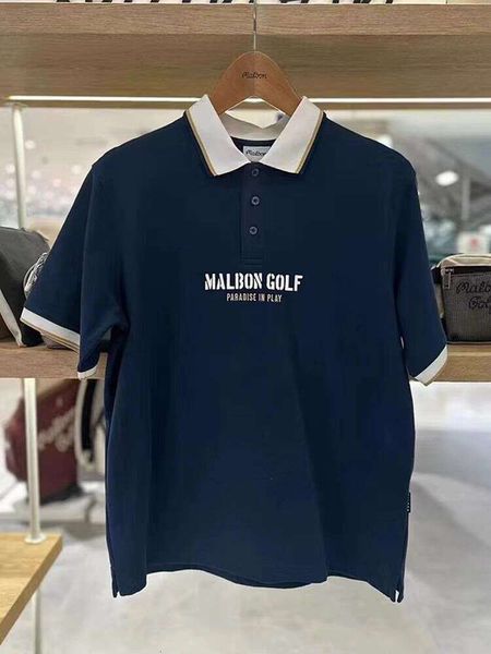 Magliette da golf Malbon da golf mashire maglietta Polo maglietta causale designer di magliette di cotone traspirato in cotone a manica corta stagico S-xl worms cocche da golf pazzo 398