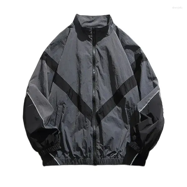 Jagdjacken japanische Harajuku -Männer Windbreaker Patchwork Reflexionsstreifen Casual Jacket Paar Bomber Loose Reißverschlussmantel Spring 2024