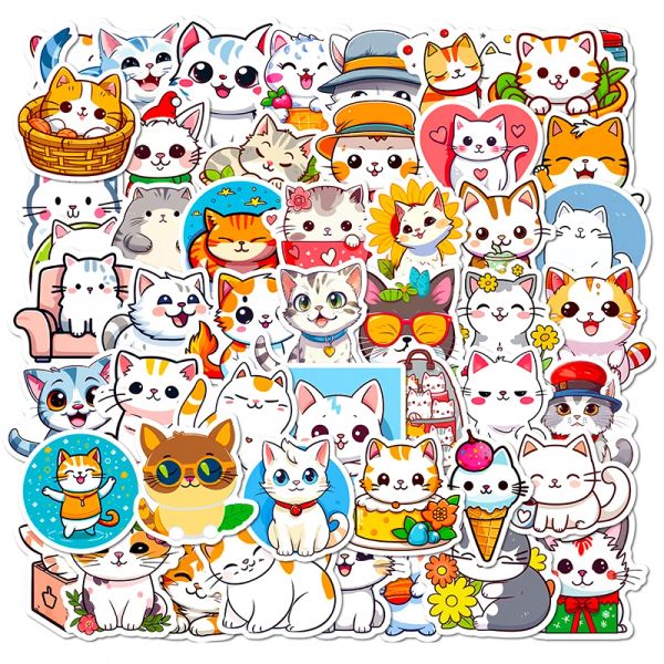 10/30/50pcs kawaii smile gatto pvc sticker decorazione estetica scrapbooking per bambini
