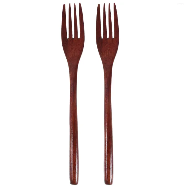 Forks 2 PCs Japanische Ins Stil Akazie Holz Große Gabel handgefertigtes Salat Mischen Holzkochen El Vorräte Tabelle 2pcs (Protokollfarbe)