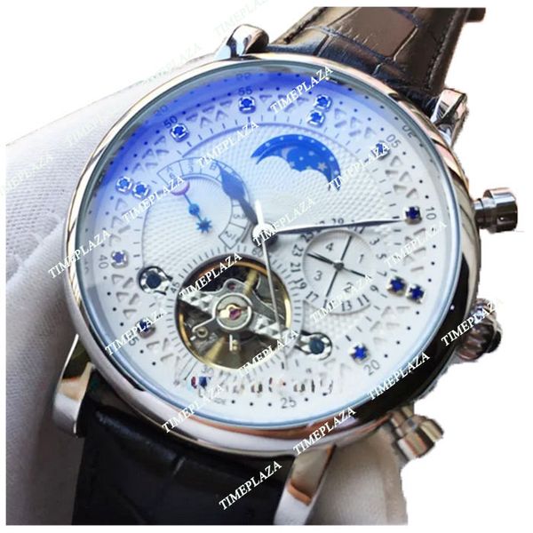 Tourbillon Watch Men Mechanical Watches Herren Uhren Top Marke Luxus Date Woche Moon Phase Watch Men Leder wasserdichte Automatik 220J