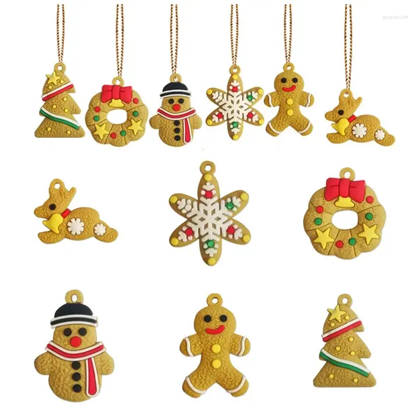 Weihnachtsdekorationen 6pcs/Set DIY Lebkuchen Mann Hanging Ornamente Hirsch Schneemann Weihnachtsbaum Anhänger Kindergeschenke Party