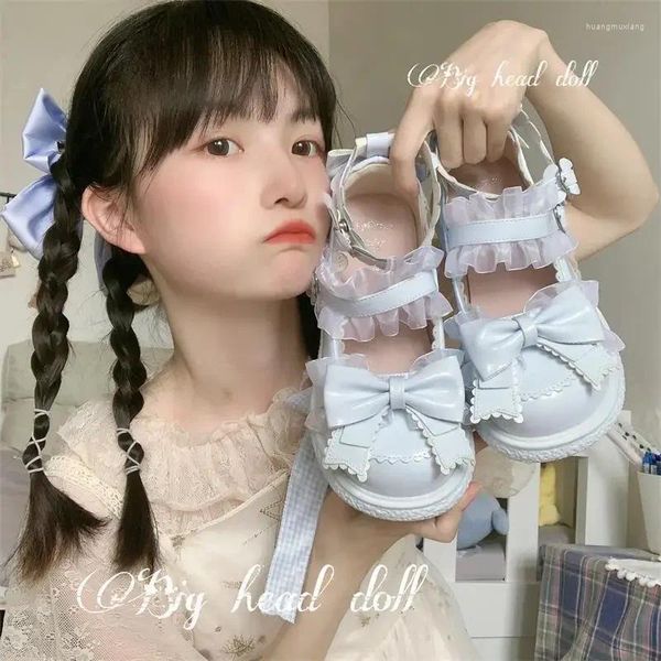 Lässige Schuhe Mädchen süße Puppe japanische JK -Uniform ausführen Mary Jane Damen -Wohnungen runden Kopf süßer Spitzenspitzen -Bowknot Retro Lolita