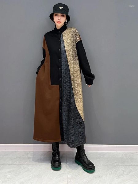 Vestidos casuais 2024 Trincheira de casaco longa de outono Uma grande saia elegante de cor de giro