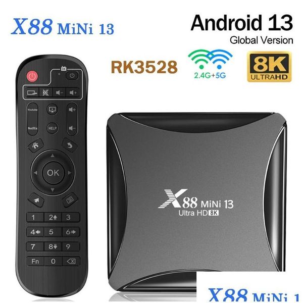 Android TV Box X88 Mini 13 Smart 13.0 RK3528 8K HD 2,4G 5G Dual WiFi 2 GB 16 GB SET TOP Media Player 4 GB 32 GB Drop Lieferung Elektronik Dhryc