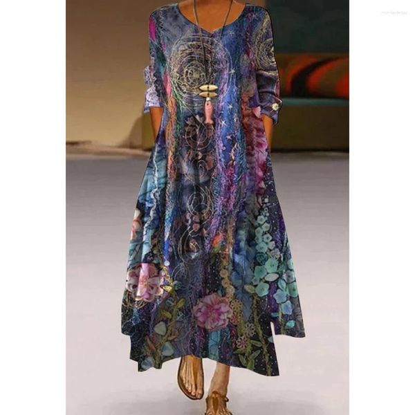 Abiti casual Summer Dree Long Maniche Flower Flowerfly Floral Women Fashon Evening Party Maxi Elegante