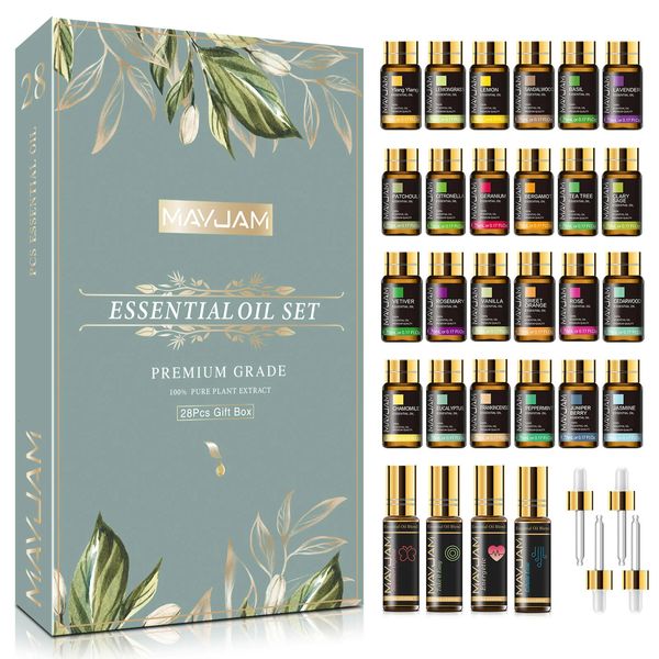 28pcs reine natürliche ätherische Öle Geschenkset Massage Dusche Diffusor Aroma Öl Lavendel Vanille Salbei Jasmine Rosenstress Relief 240417
