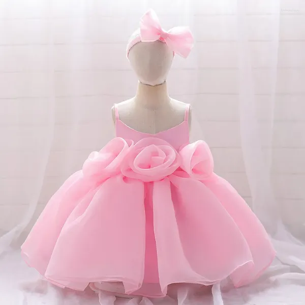 Девушка платья летним 1 -й день рождения платье принцессы для девочек, рожденных младенцами розовая халтер, платье с выпускным платьем, детская одежда мода