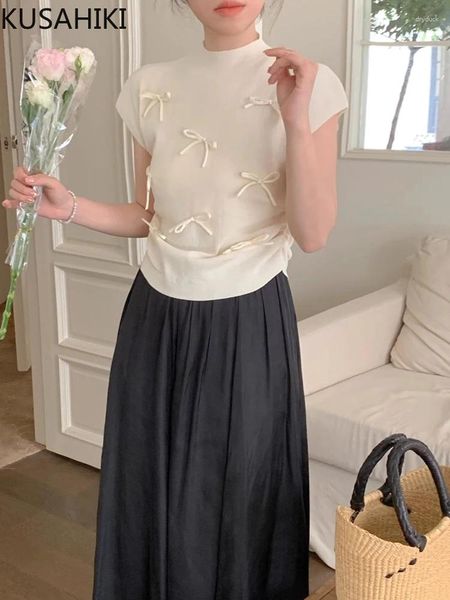 Tank da donna Kusahiki Korean Chic Summer Design francese Fashion Knit Knit Fashion Slimpy Girl Y2K Tops 2024 Top