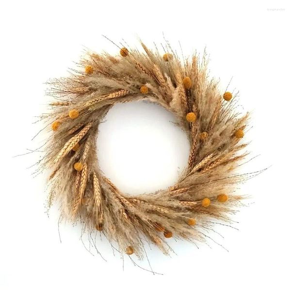 Dekorative Blumen getrocknete Natur Blumenkranz 30 cm Wand Hanging Dekoration natürliche Pampas Gras Weizen Billy Knopfkugeln Fenstertür