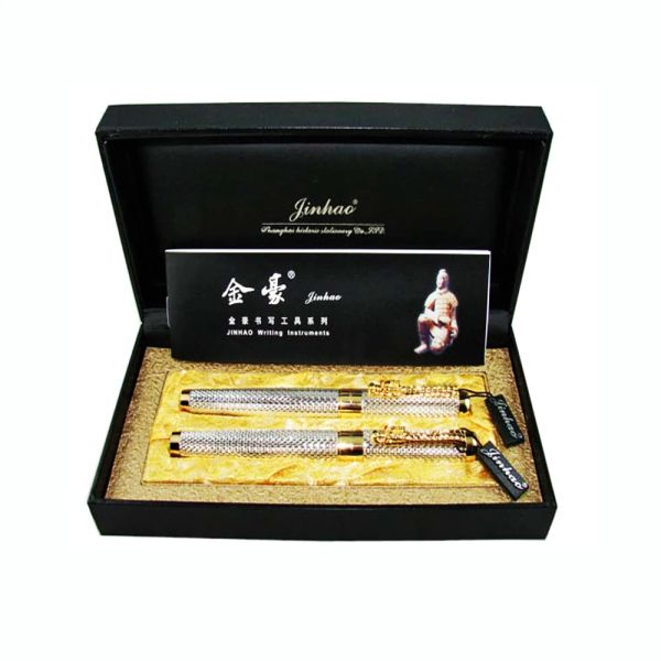 Ручки Jinhao 1200 Vintage Luxurious Silver Metal Fountain Fountain Pen Rolllerball ручка в Noble Gift Box, Коллекция чернила Dragon Clip