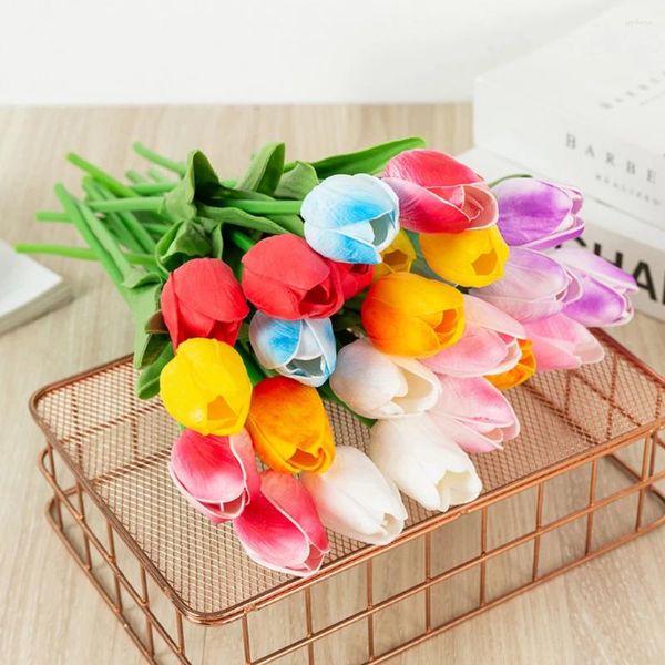 Dekorative Blumen 5pcs/Set mehrfarbige Tulpen künstliche Blume Faux Tulpe Stängel echtes Gefühl pu für häusliche Party Hochzeit DIY Bouquet Tischdekoration