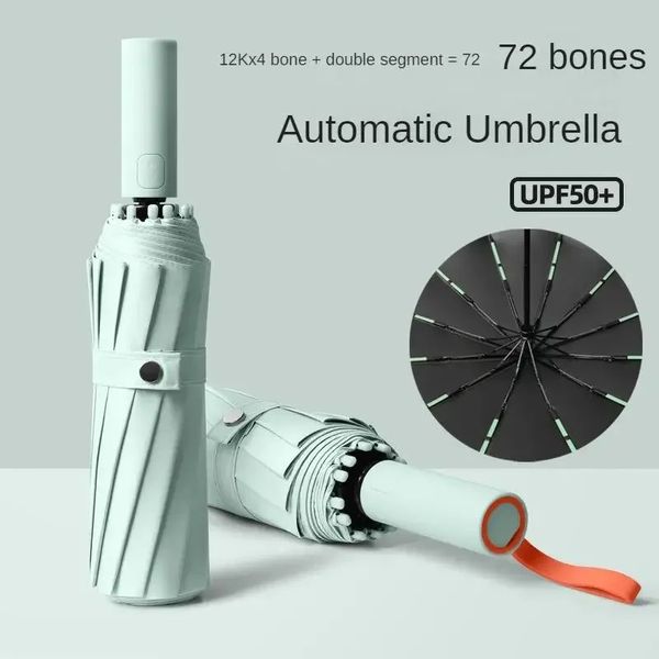 Süper güçlü rüzgar geçirmez otomatik katlanır erkek şemsiyesi, büyük güçlendirilmiş 72 kemik, güneş ve UV koruma yağmur şemsiyeleri kadınlar için