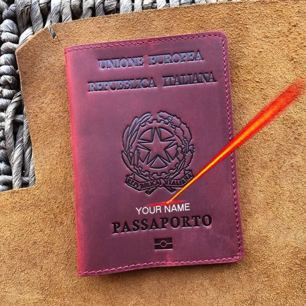 Titulares capa de passaporte italiano de couro genuíno personalizado com nomes Business Unissex Durable Italy Passport titular