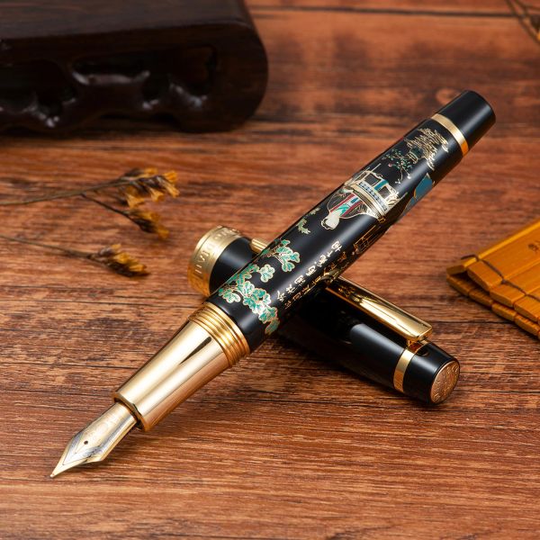 Ручки Hongdian 231 Metal Fountain Pen, Iridum ef/f nib с китайским дизайном рисования, гладкая ручка с конвертером чернила для офиса