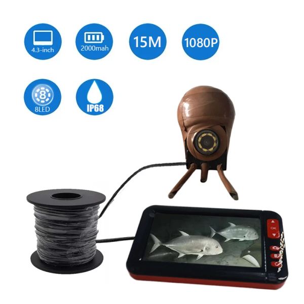 Finder New HD Underwater Camera 1080p 4,3 polegadas Exibir conexão de fio de pesca visível 8 Lided Illuminated Finder Finder Supplies