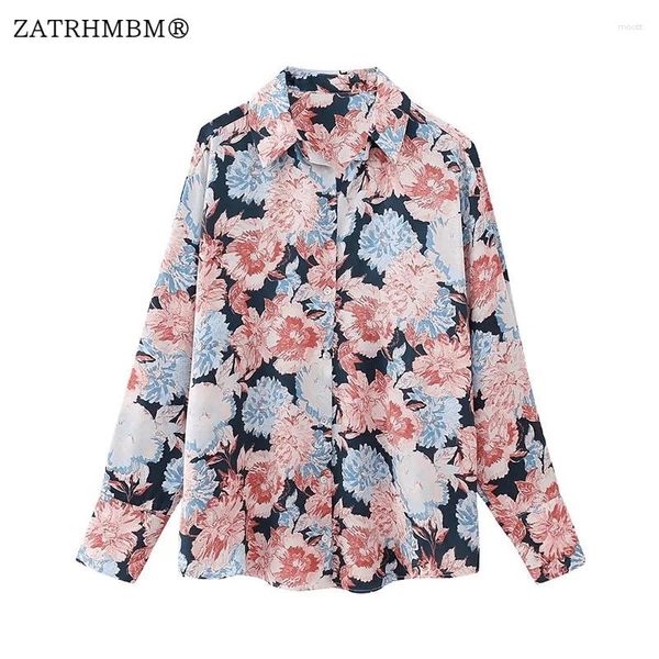 Frauenblusen Zatrhmbm Frauen 2024 Herbst Mode elegante Blumendruckbluse Vintage Long Sleeve Button Up Female Hemden Blusas Chic Tops