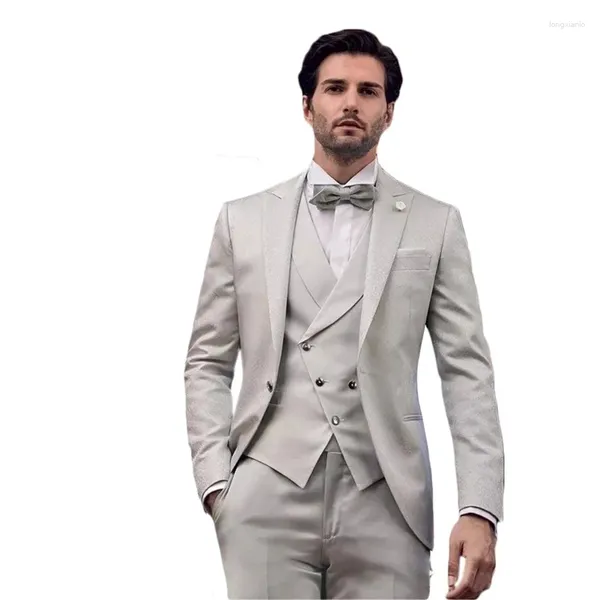 Ternos masculinos Moda de moda brilhante Men 3 PCs fantasia Homme Groom Prom Casamento Blazer (colete de calças de jaqueta) Terno Masculino Slim Fit