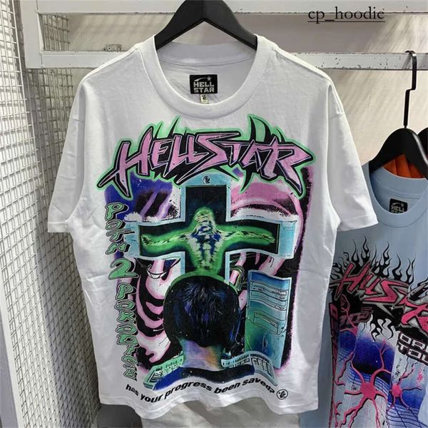 Рубашка Hellstar Mens T Рубашки с коротким рукавом дизайнерскую футболку свободную и дышащую уличную модную марку Hellstar Женская хлопчатобумажная графическая графическая рубашка Hellstar Tee 1104