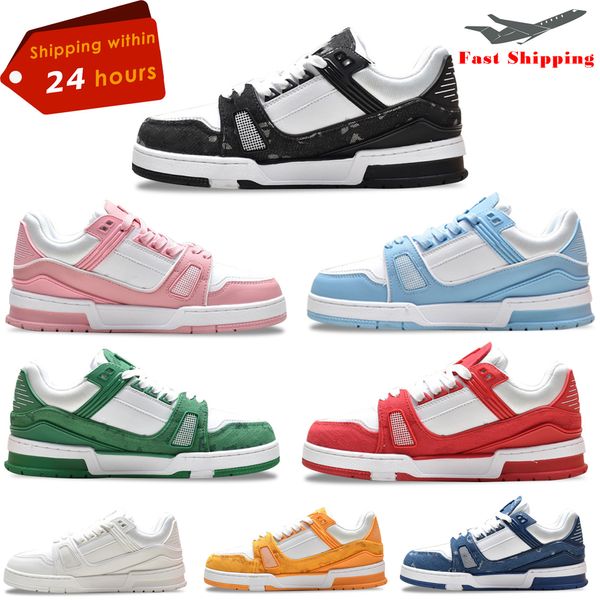 Neue Designerschuhe Flat Sneaker Trainer Herren Frauen geprägte Freizeitschuhe Denim Leinwand Leder weiß grün rot blau Buchstaben Mode Plattform Low Trainer Größe 36-46