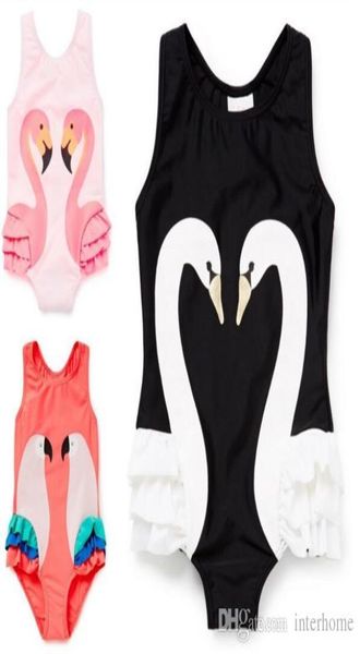 INS Swimwear Flamingo Swan Bikini Girls OnePieces Swimsuit Cartoon Custing Kids Lovely Parrot Flamingo Ruffled Kids Baby Clo2027065