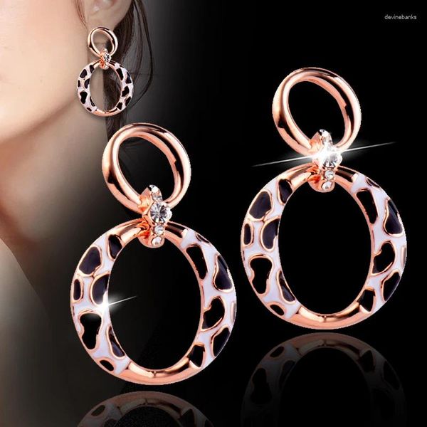 Brincos Dangle Legero Leeker Rose Gold Silver Color Leopard Print Circle para mulheres Please Drop Drop Jóias de festa lk3